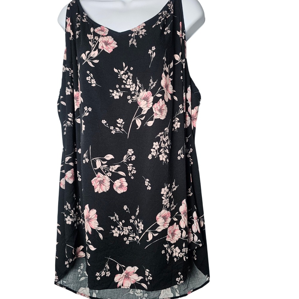torrid Black Floral Tank Top with Pink Flowers